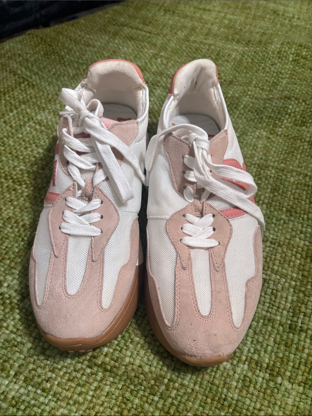 Sam Edelman Pink and White Suede-Trim Sneakers